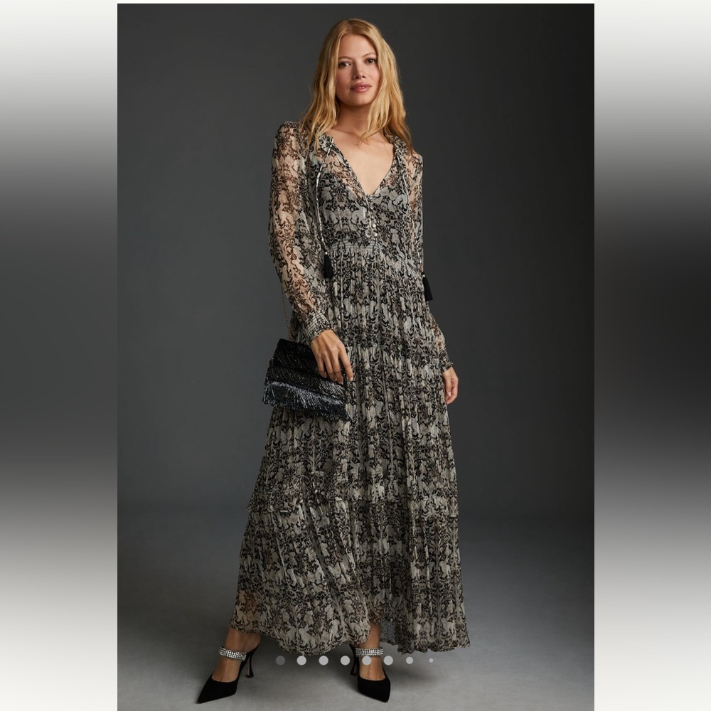 Anthropologie The Marais Dress Printed Chiffon Maxi Dress NWT